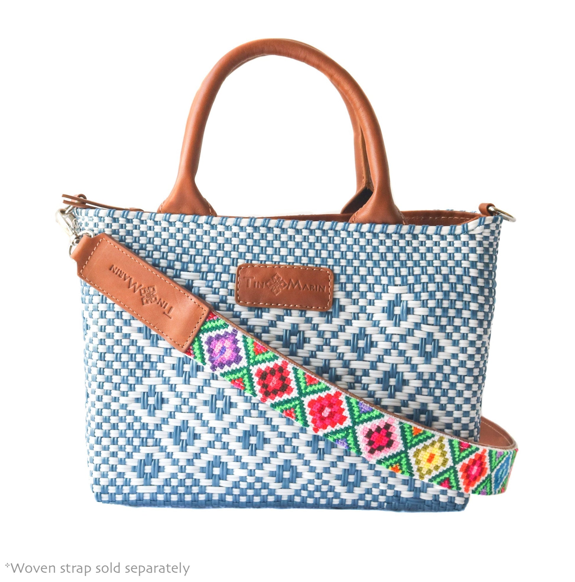 Marine Small Woven Crossbody Bag - Tan Leather