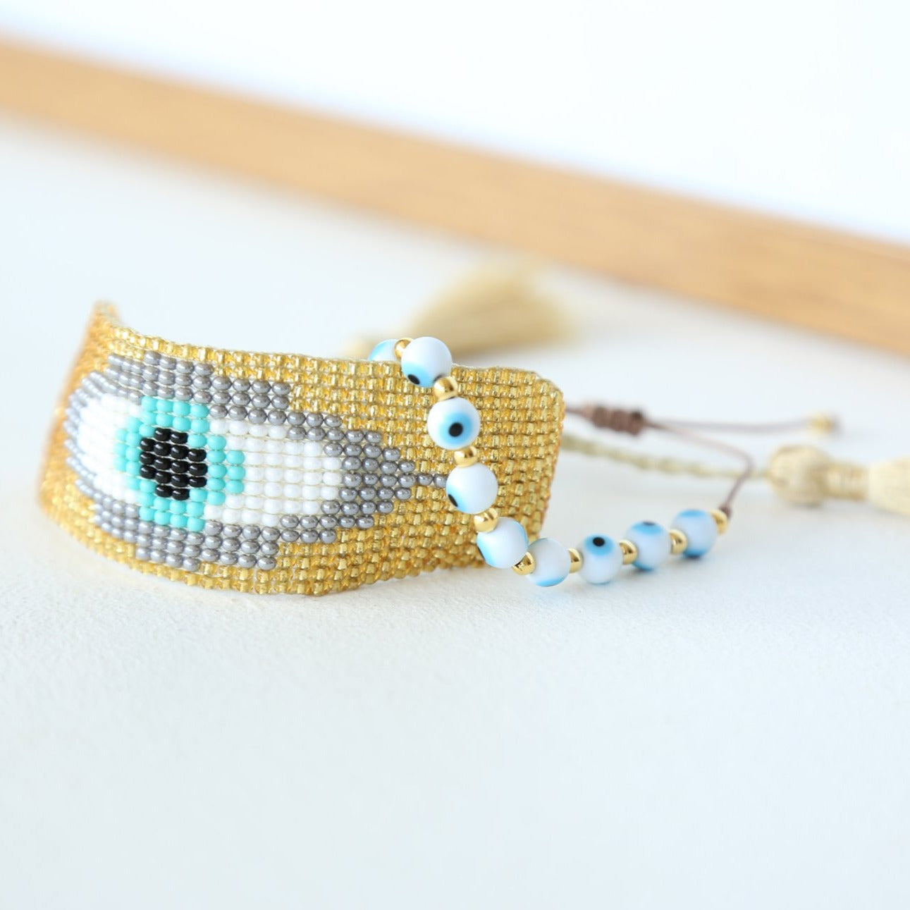 Evil Eye Tassel Bracelet Set Gold