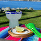 Set of 4 Hand Blown Stemless Blue Rim Margarita Glasses