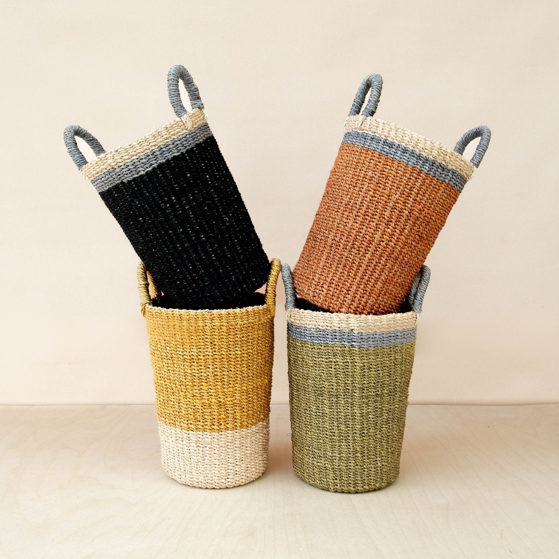 Mustard Tall Woven Basket Vase