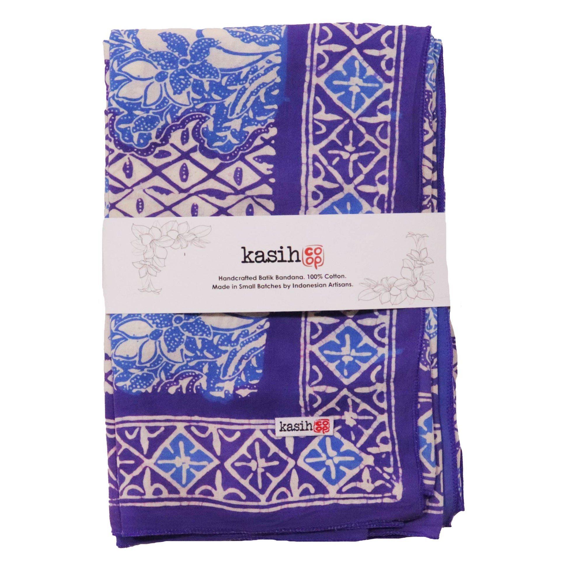 Large 39" Hand Dyed Batik Bandana, Soft Lightweight Cotton, Vines in Navy Blue