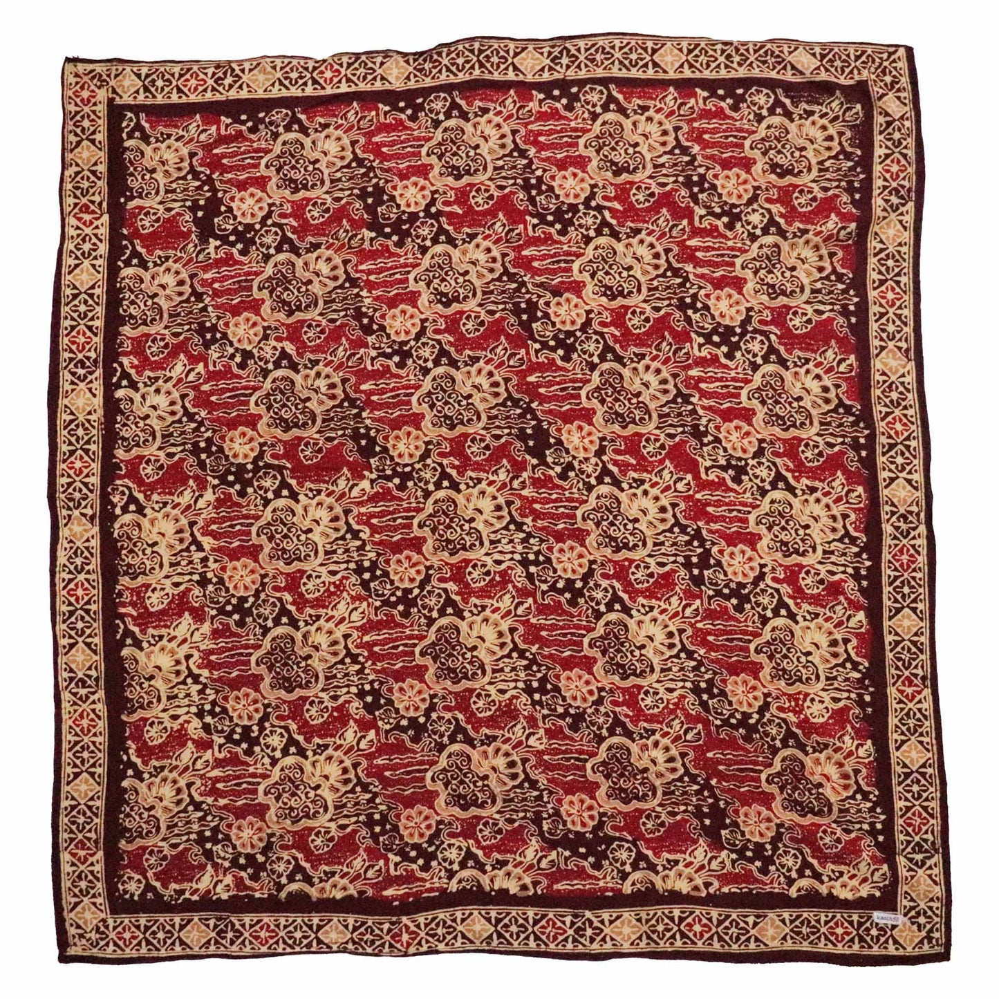 Large 39" Hand Dyed Batik Bandana, 100% Soft Cotton, Sunlit Garden, Red Burgundy