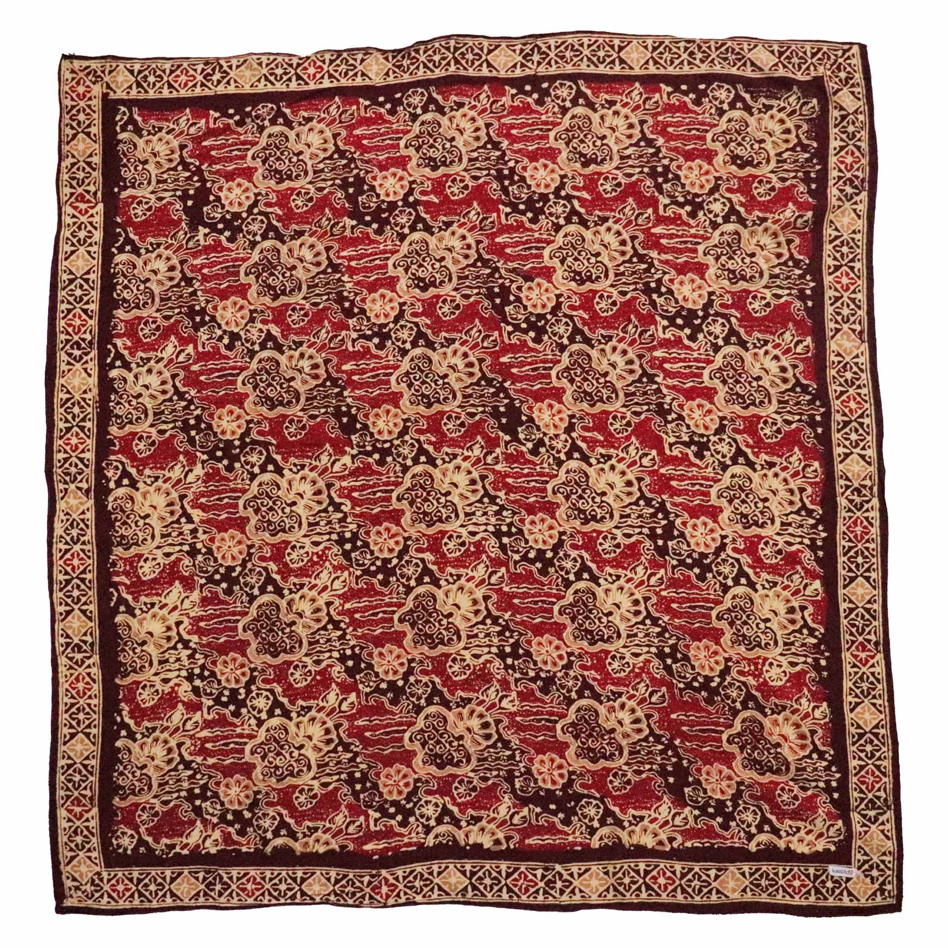 Large 39" Hand Dyed Batik Bandana, 100% Soft Cotton, Sunlit Garden, Red Burgundy