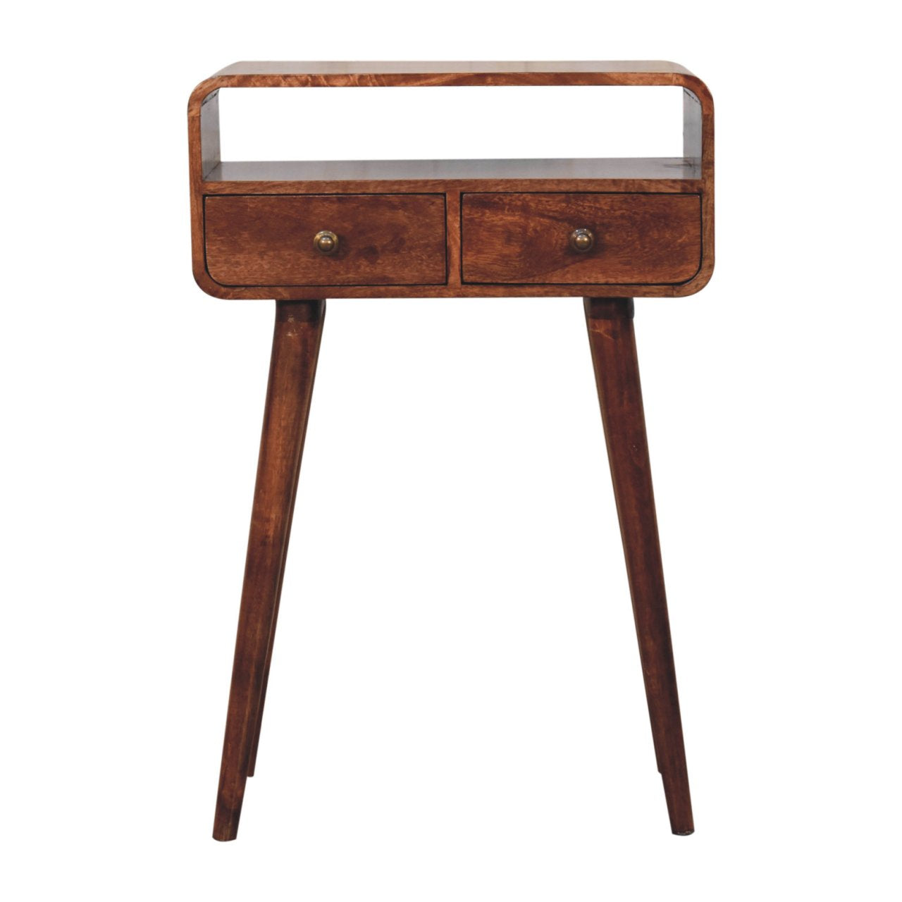 Solid Wood Mini Curved Honey Caramel Console Table