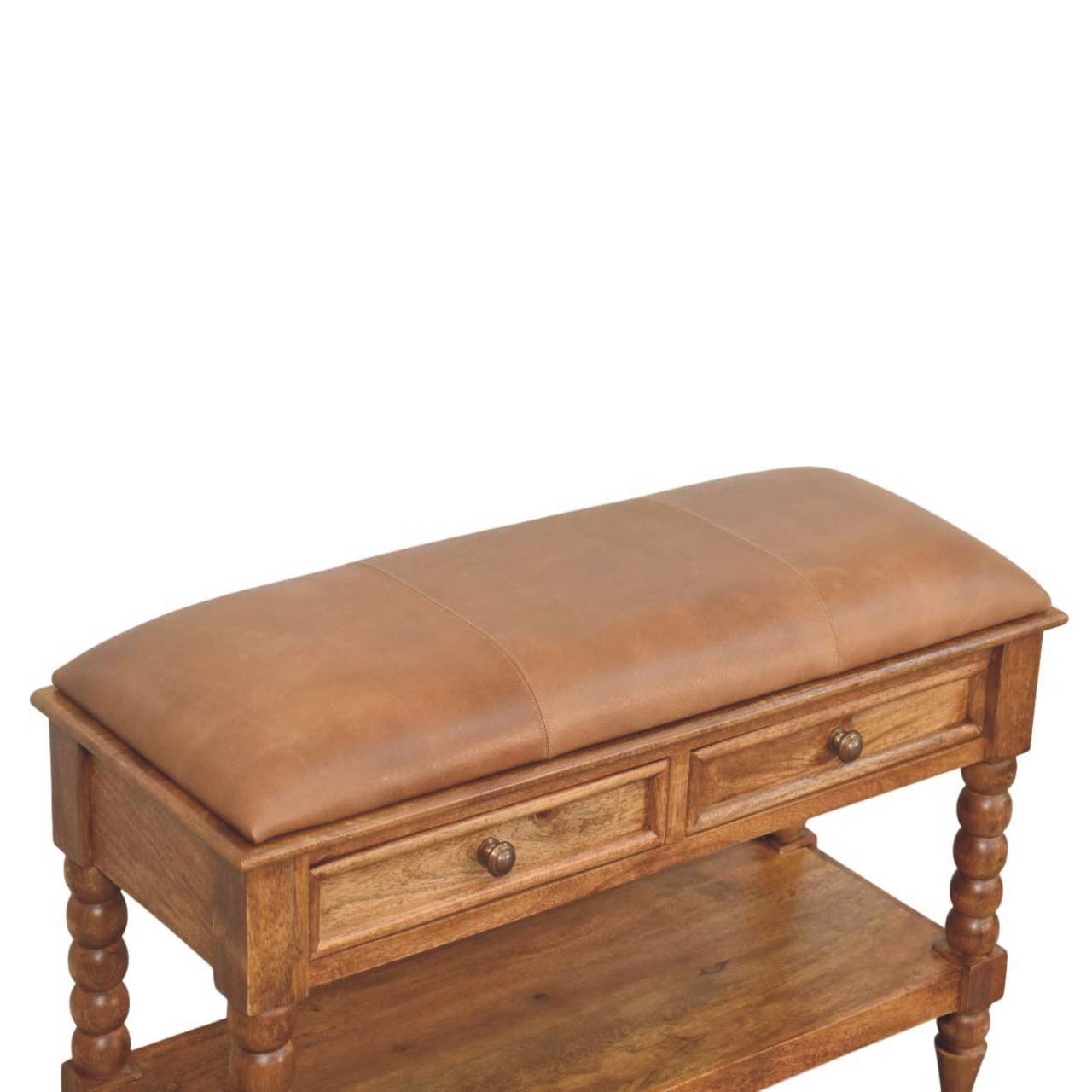 Solid Wood Leather Spindle Bench