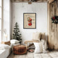 Vintage Painting of Santa on a distressed bookplate background