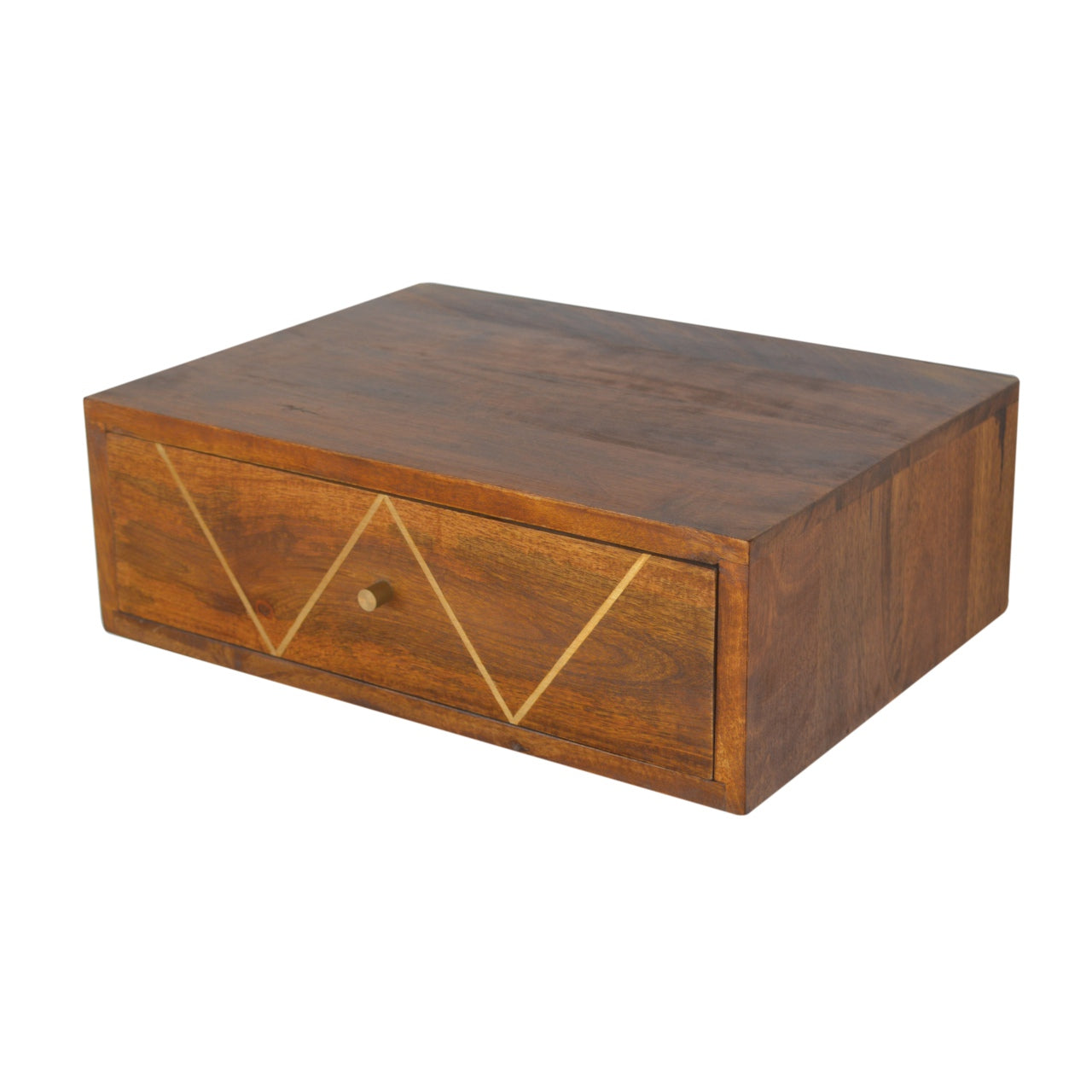 Solid Wood Floating Chestnut Brass Bedside