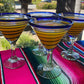 Cobalt Blue Spiral Design Margarita Glasses - Martini Style - Set of 4