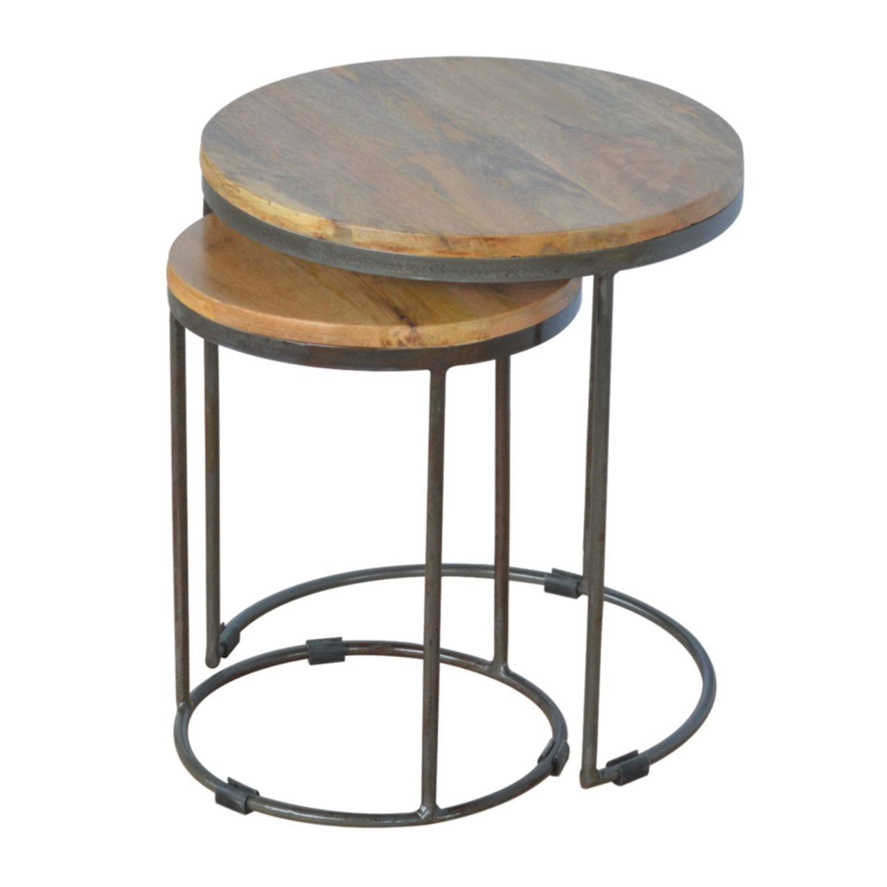 S/2 Solid Wood Round Stool with Iron Base