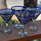 Cobalt Blue Spiral Design Margarita Glasses - Martini Style - Set of 4