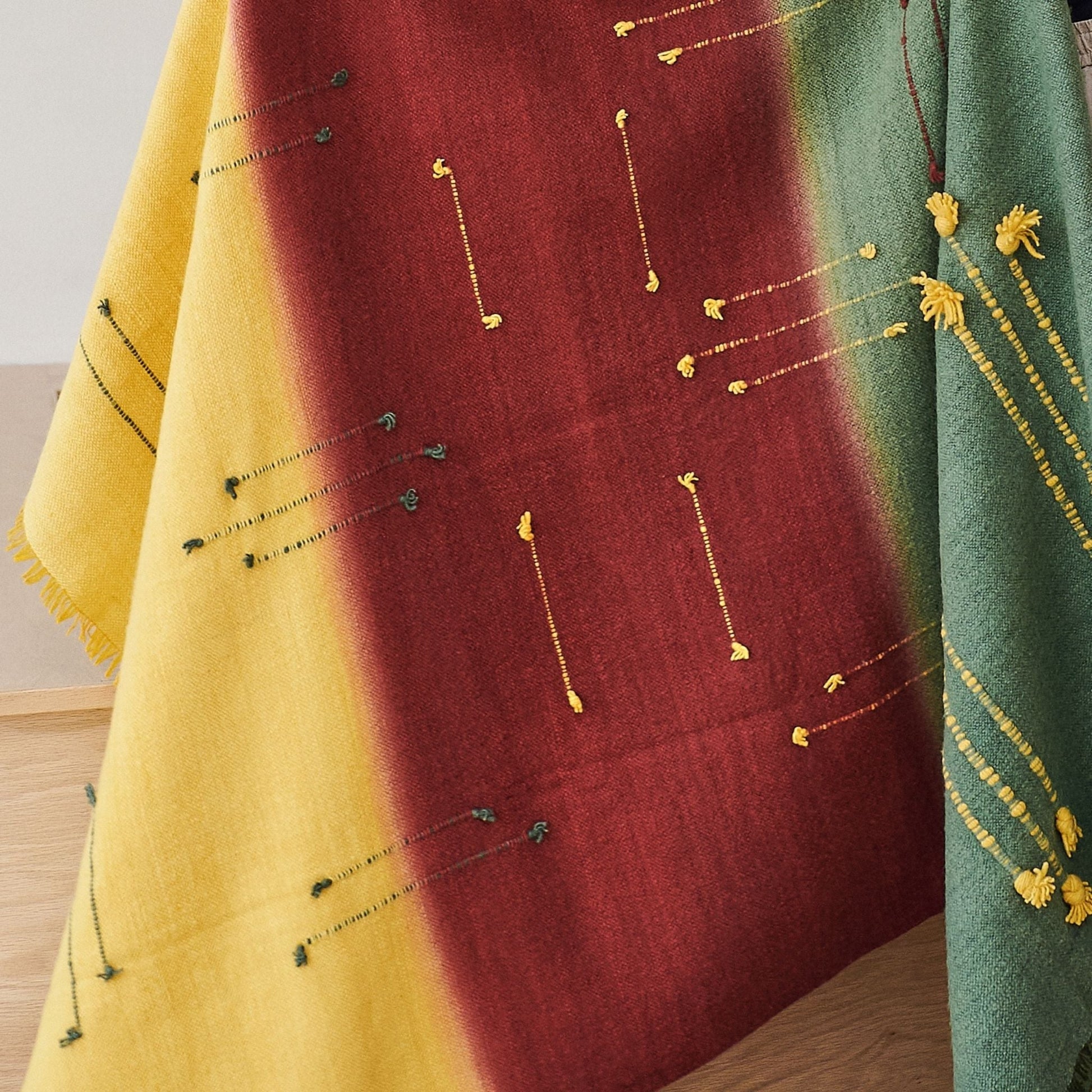 Avocado Multi Color Warm Hues Hand Woven Hand Knotted Textured Merino Throw