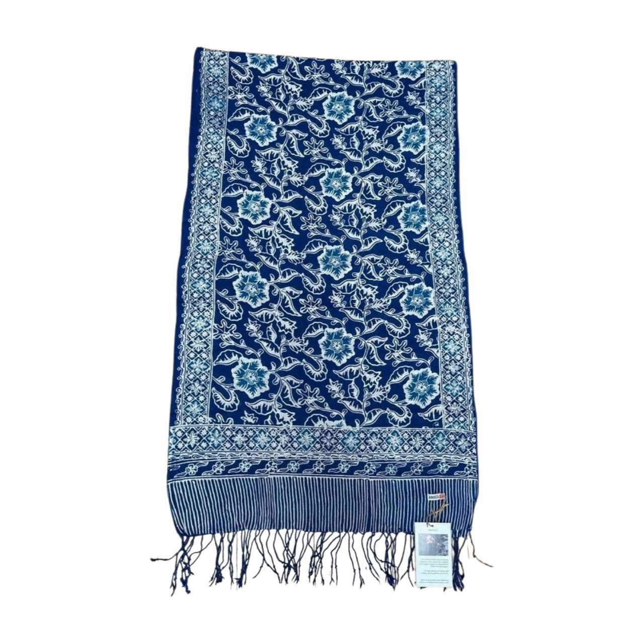 Handmade Batik Scarf, 100% Soft Cotton, Blue Tendril