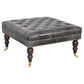 Solid Wood Black Leather Upholstered Ottoman