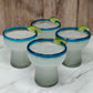 S/4 Stemless Aqua Rim Margarita Glasses