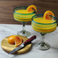 Set of 4 Hand Blown Margarita Glasses with Aqua Spiral Design