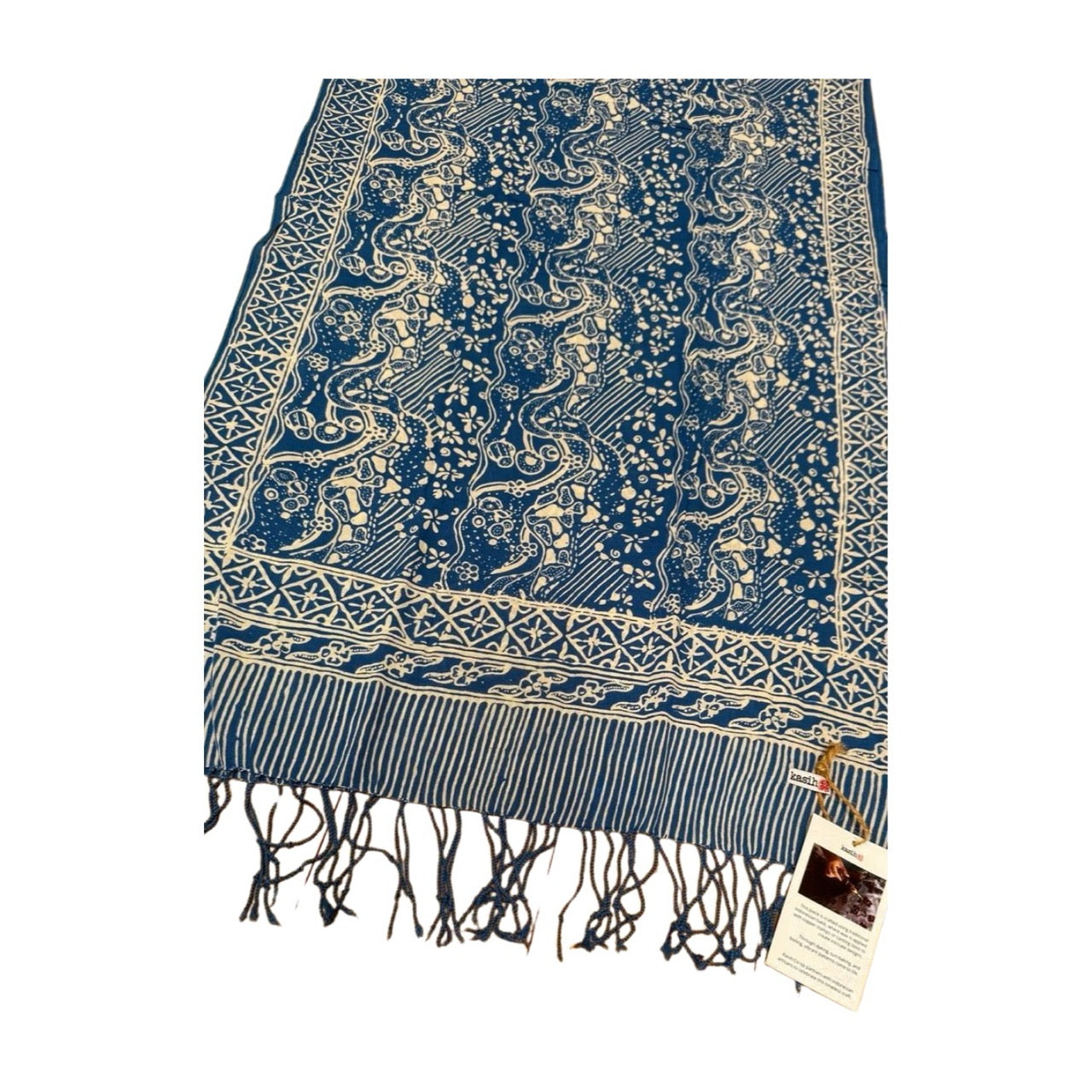 Handmade Batik Scarf, 100% Soft Cotton, Blue White, Tidal Flow