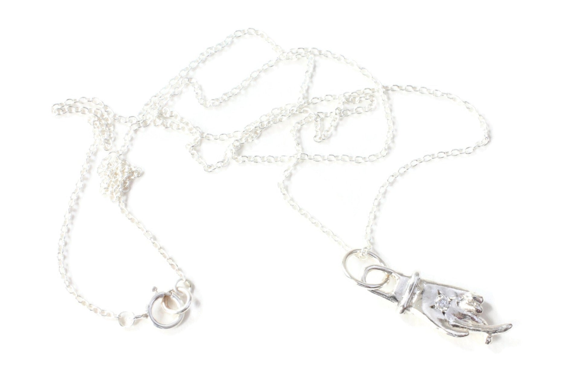 Sterling silver cross my fingers diamond necklace