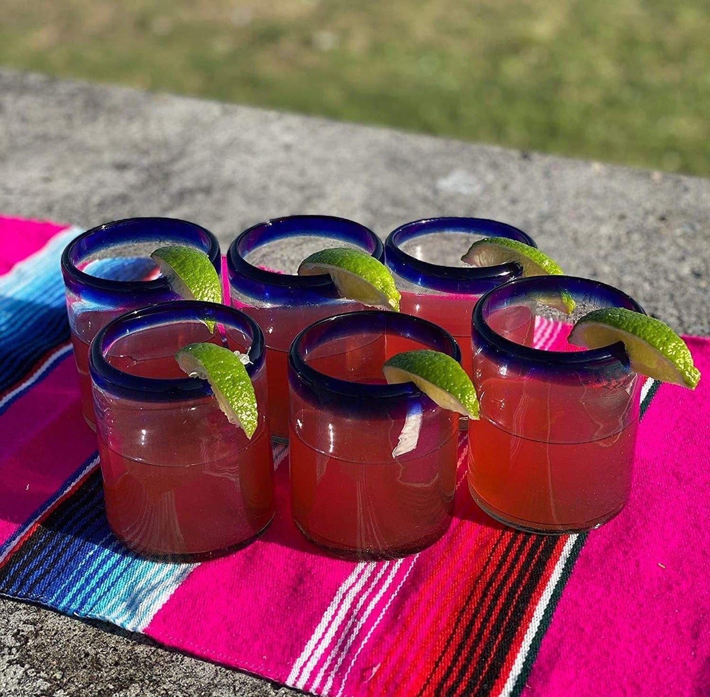 Cobalt Blue Rim Tumbler Glasses - Set of 6