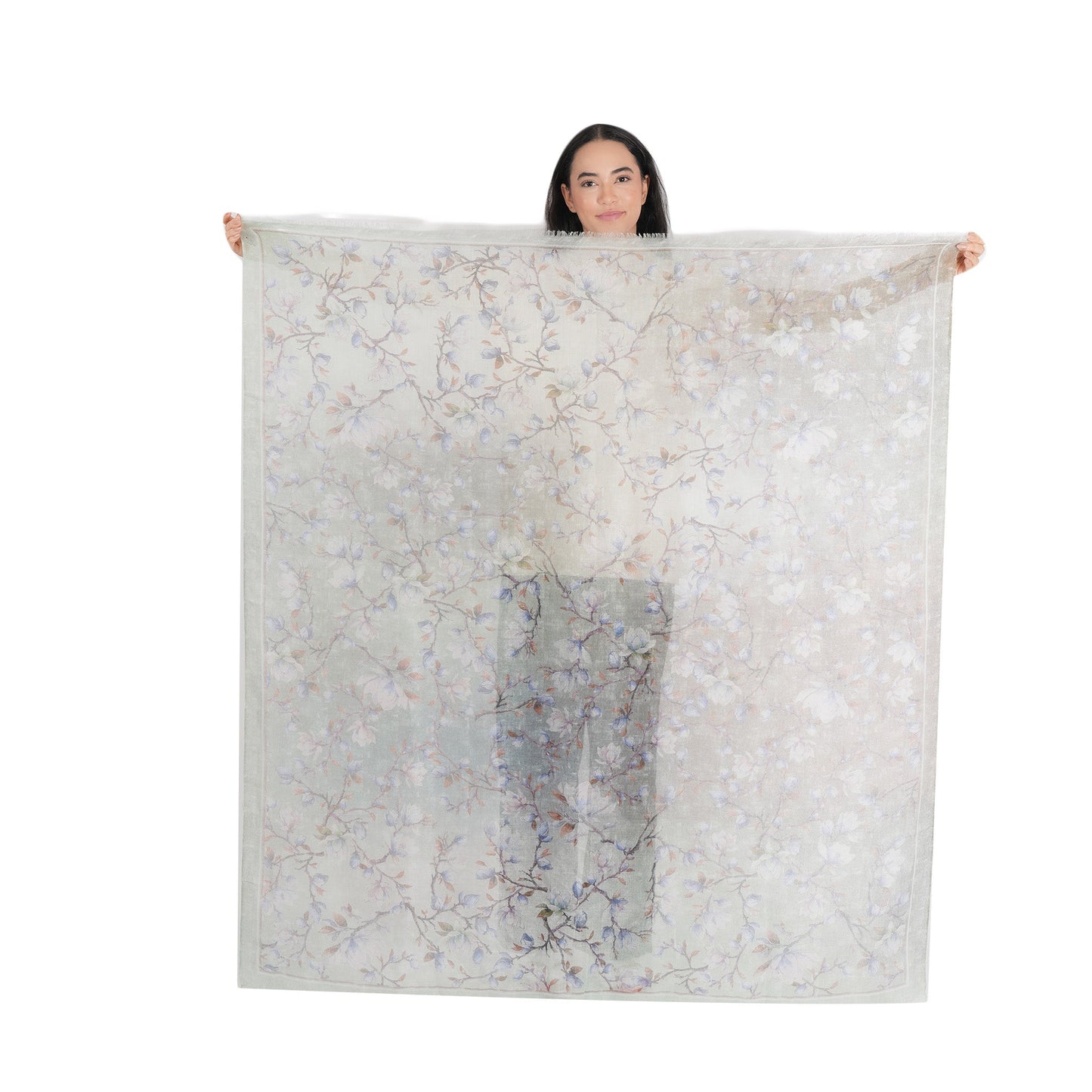 Magnolia Blossom Gradient Square Wrap - Mint Grey