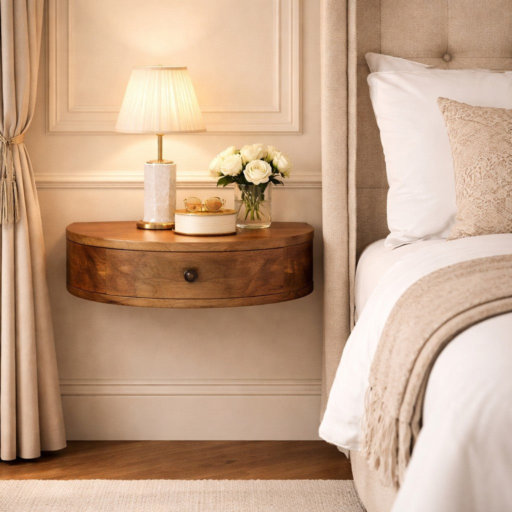 Solid Wood Wall-Mounted Rounded Nightstand