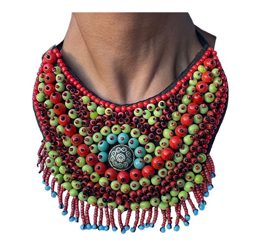 Hand-Beaded Bib Necklace