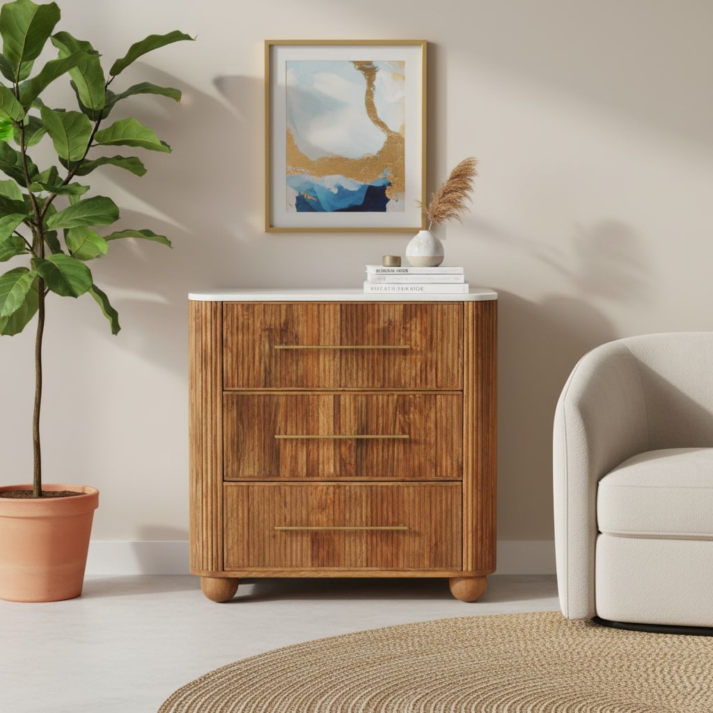 Artisan Furniture Solid Wood Beaumont Marble Bedside
