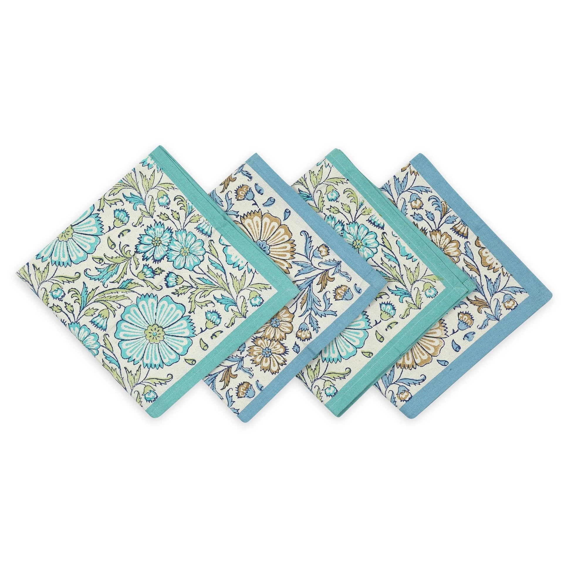 STREAMLINE 18"x18" Hand Block Printed Napkins - Set of 4. Cotton - Fair Trade - Artisan Made
