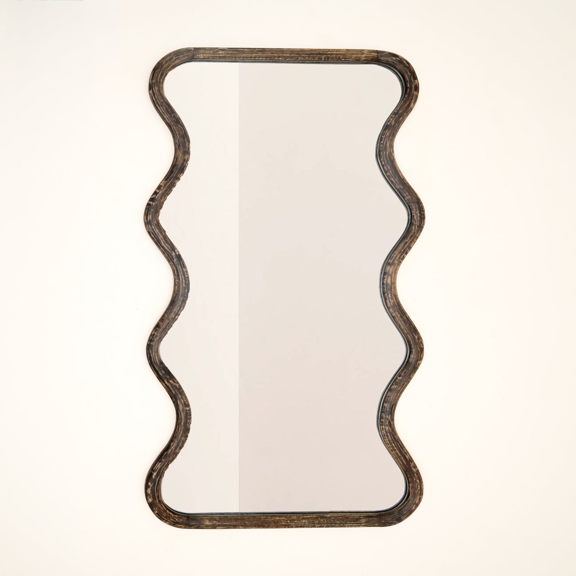 Wavy Full-Length Wall Mirror with Mango Wood Frame, 36x72"