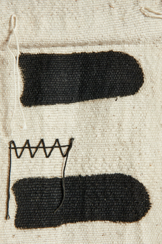 Stability Bogolan Wall Totem in White with Black Lines