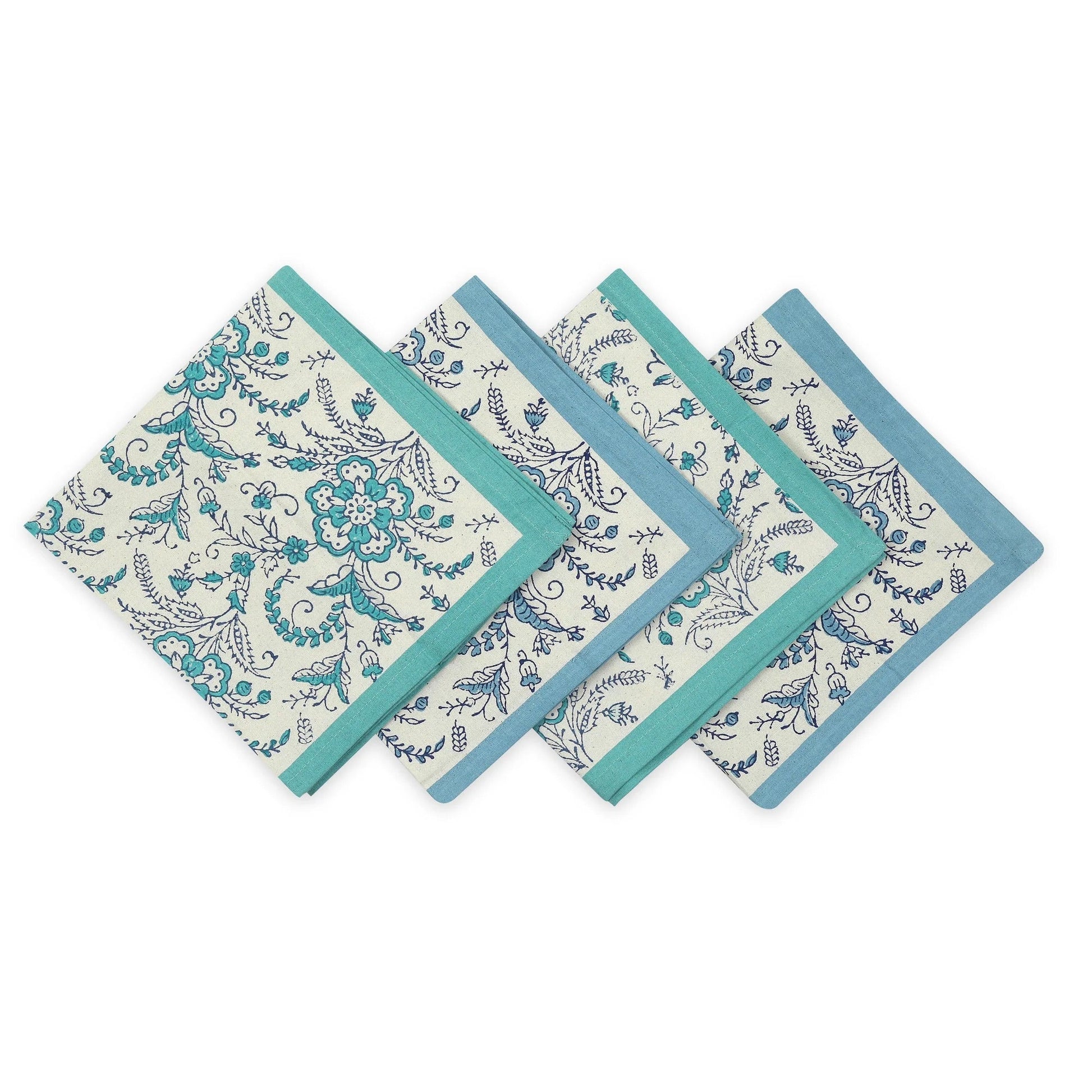 STREAMLINE 18"x18" Hand Block Printed Napkins - Set of 4. Cotton - Fair Trade - Artisan Made