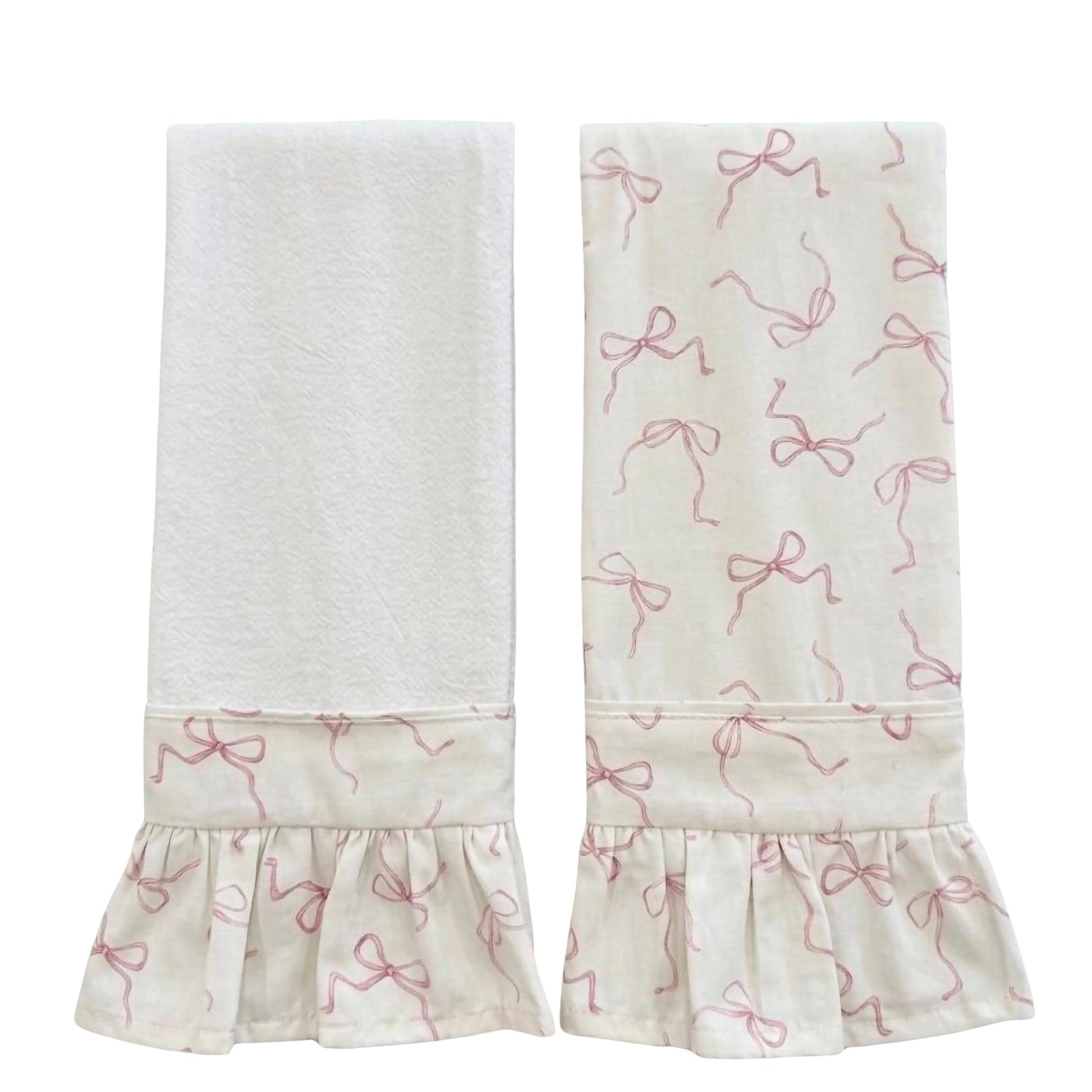 Pink Bow Ruffled Kitchen Towels (Set of 2)