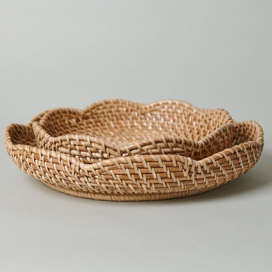 Round Rattan Scalloped Tray 13”