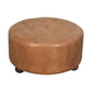 Brown Buffalo Hide Leather Upholstered Round Ottoman