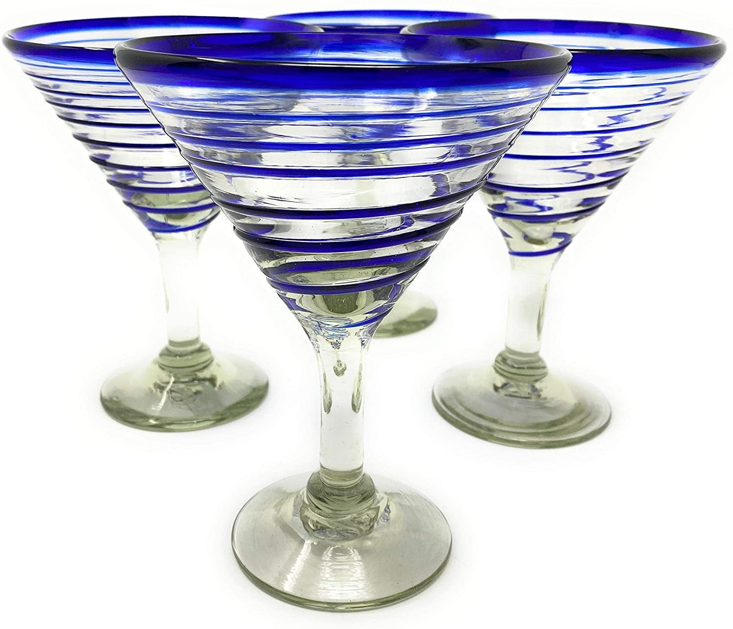 Cobalt Blue Spiral Design Margarita Glasses - Martini Style - Set of 4