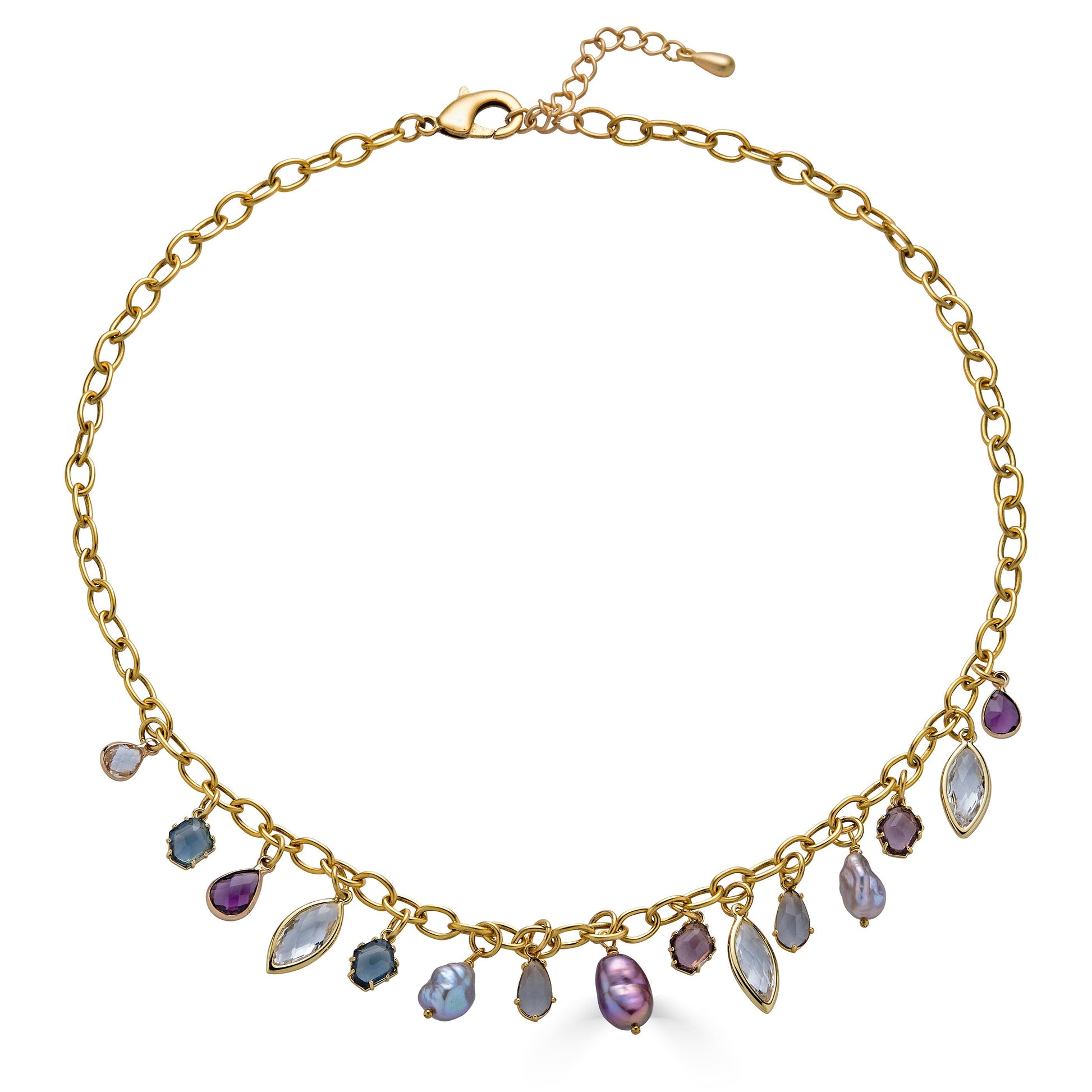 Colorful Gemstone and Pearl Charm Necklace