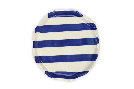 Ceramic Blue stripe plate, 6.3x6.3 Inches (Set of 4 )
