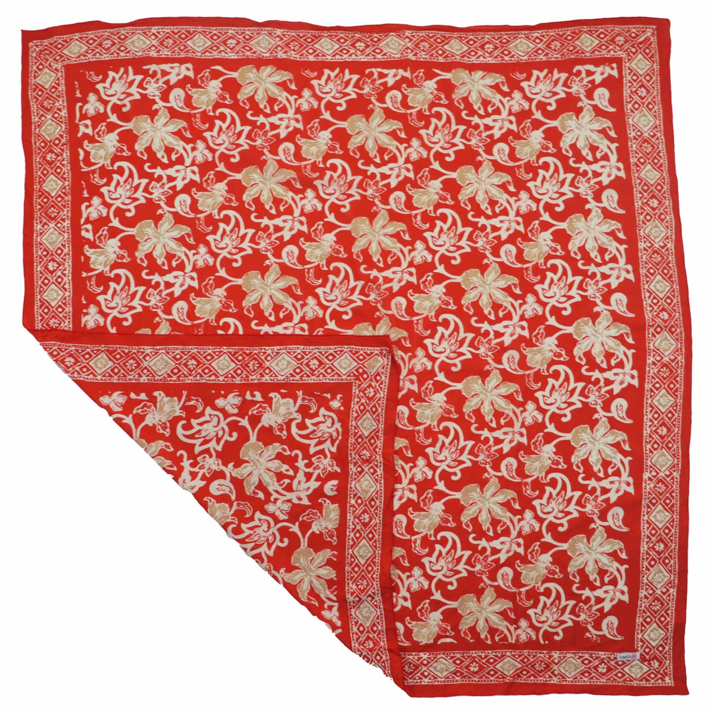 Large 39" Hand Dyed Batik Bandana, 100% Soft Cotton, Fiery Flora