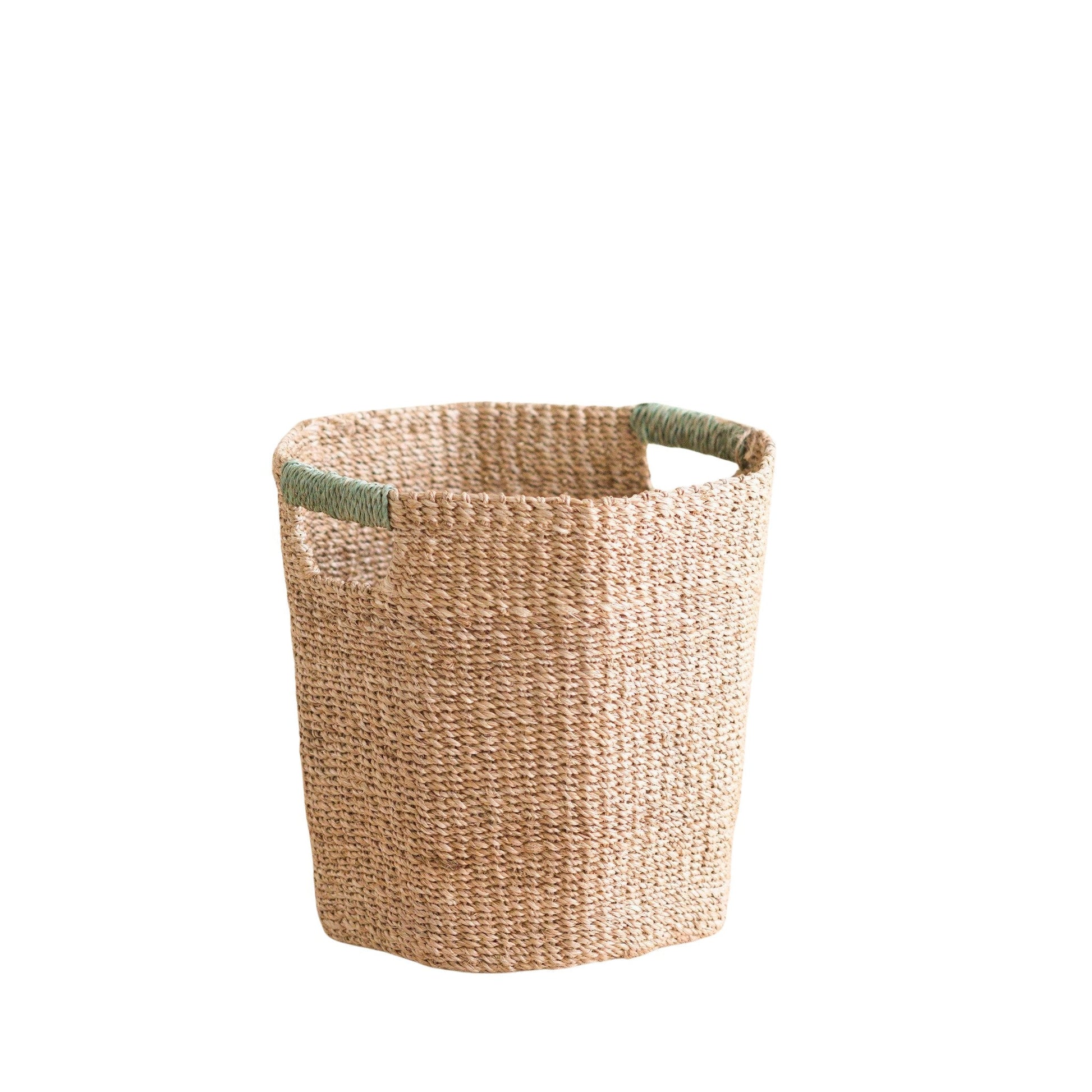 Natural Octagon Basket with Sage Handle