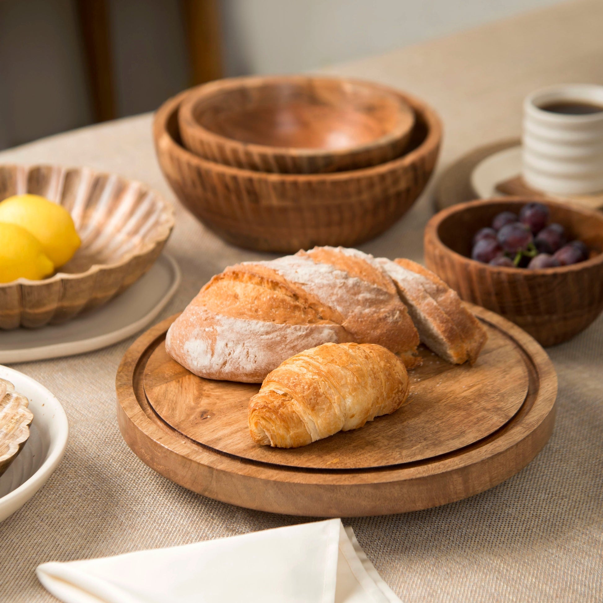 Handcrafted Mango Wood Footed, 360-degree Rotating Cake Stand