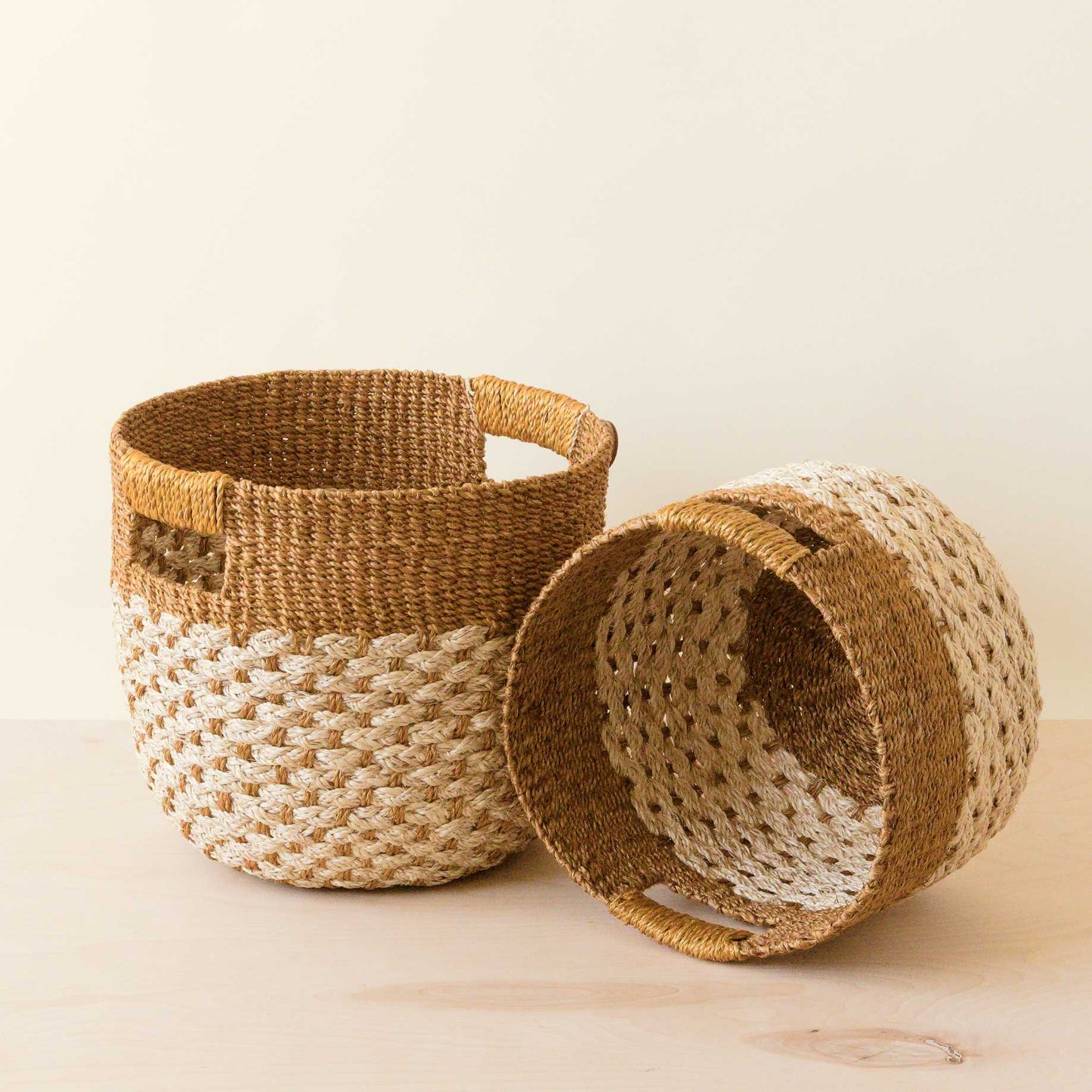 S/2 Golden Brown Round Baskets