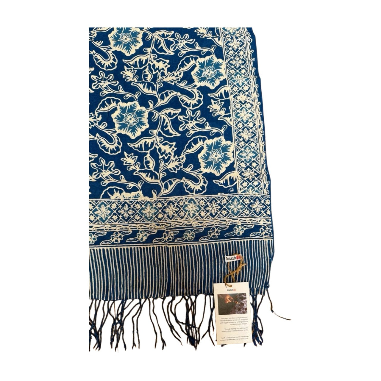 Handmade Batik Scarf, 100% Soft Cotton, Blue Tendril