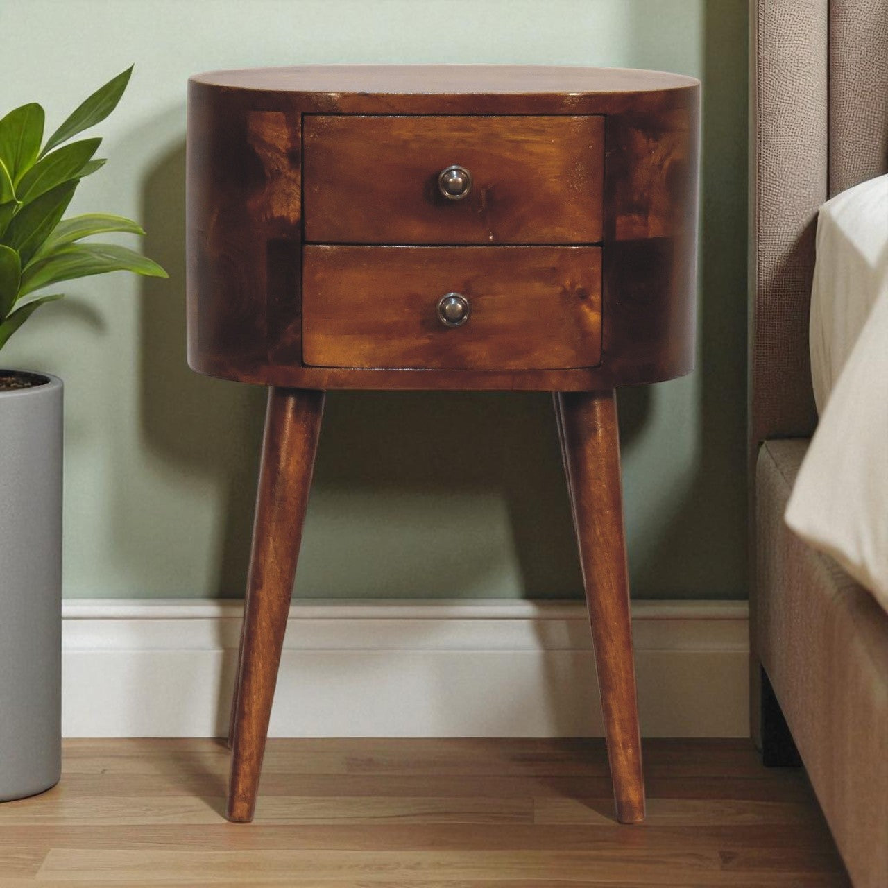 Solid Wood Mini Chestnut Rounded Nightstand