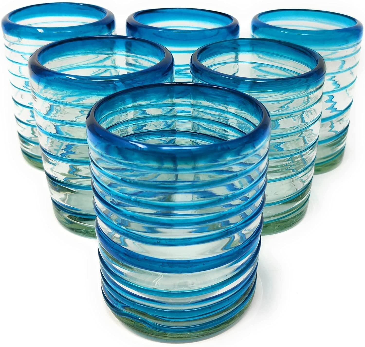 Set of 6 Tumbler Glasses with Aqua Spiral Design