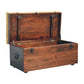 Solid Wood Walnut Storage Trunk Bench with Tan Leather
