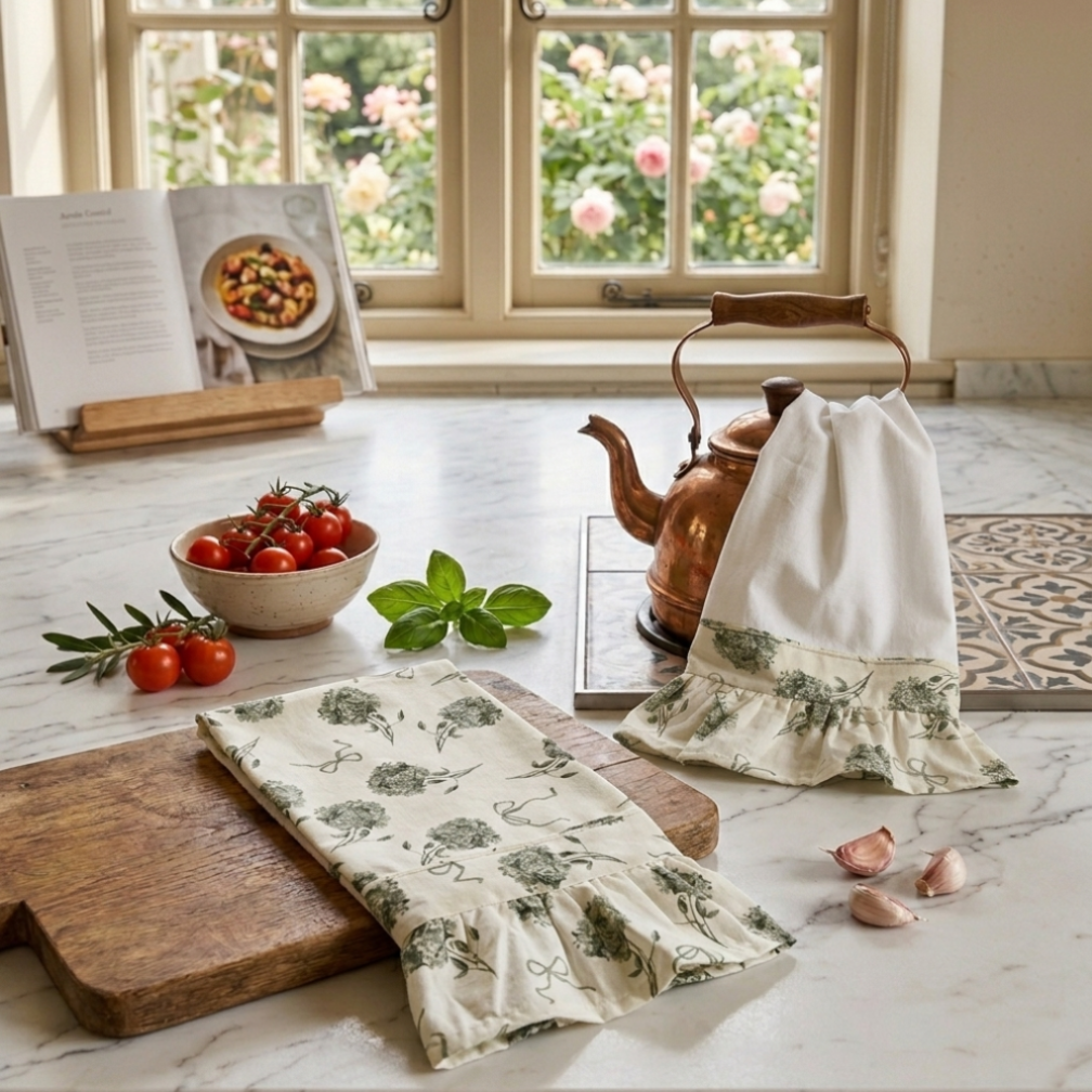 Tuileries Garden Ruffled Kitchen Towels (Set of 2)