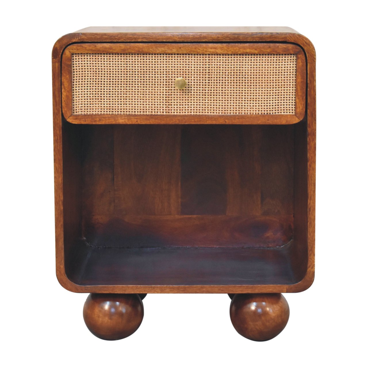 Solid Wood Chestnut Open Woven Bedside Table