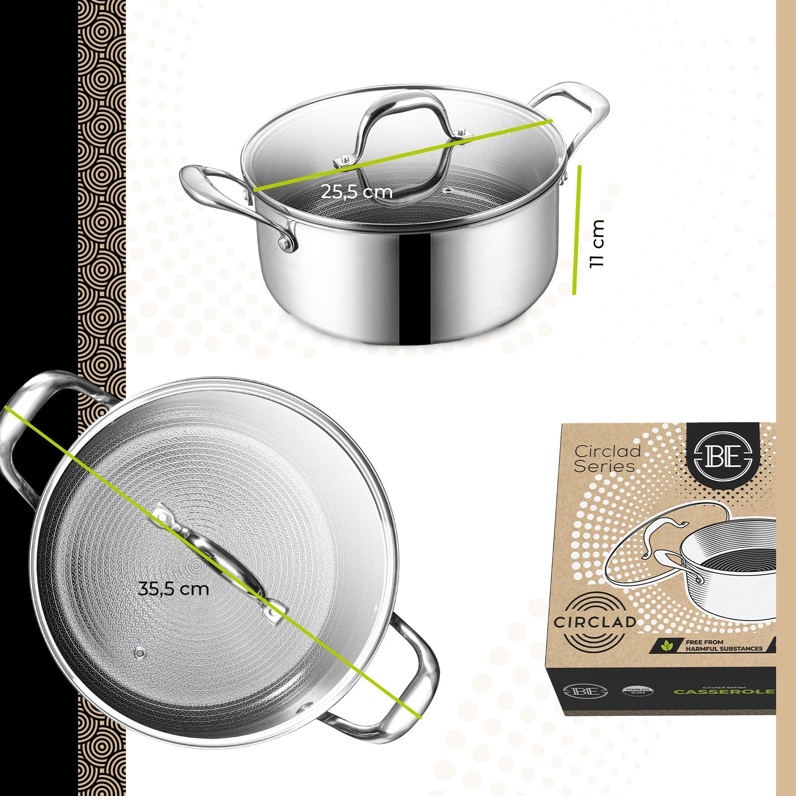 BE | LIVING CIRCLAD Series Casserole with Lid 5 qt / 8.5"/ 24 cm