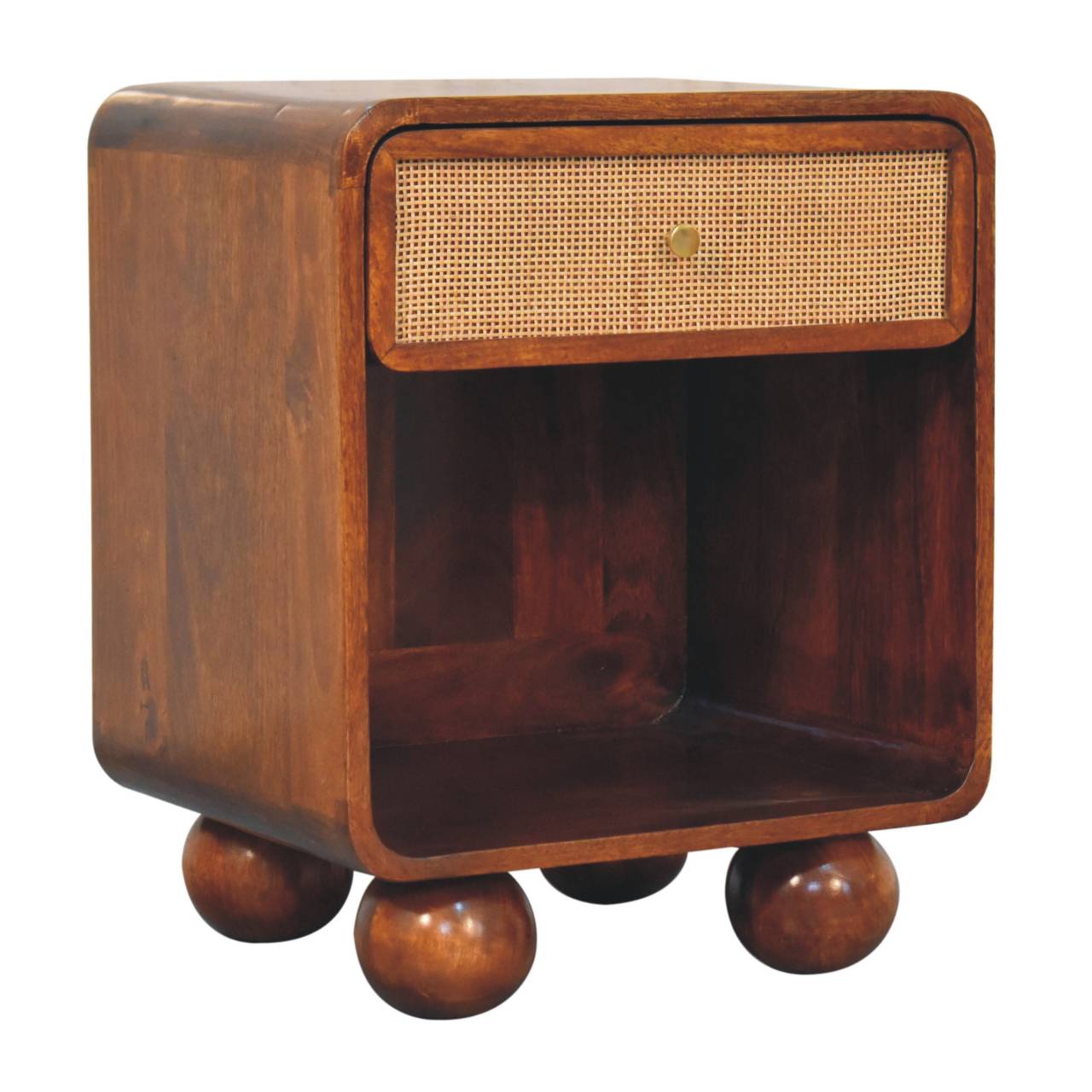 Solid Wood Chestnut Open Woven Bedside Table