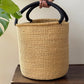 Handwoven Double Weave Hamper Basket with Black Leather Handles