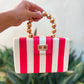 THE LOUISA Red & Cream Stripe Woven Straw Clutch Bag
